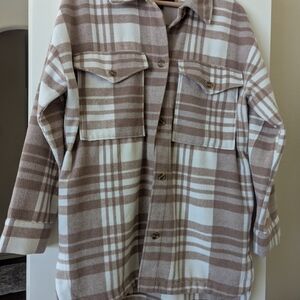 Plaid Button-Up Jacket in Brown and White